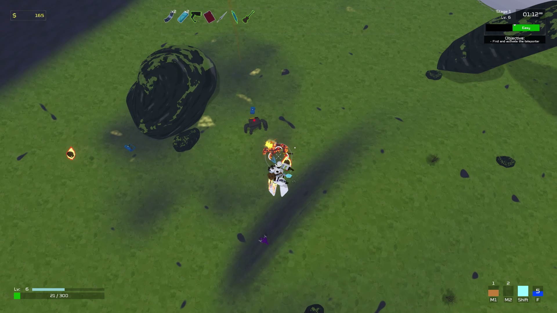 Artificer gameplay screenshot showing combat in a grassy level
